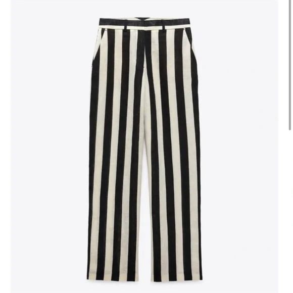 ZARA STRIPED STRAIGHT LEG LINEN PANTS - Picture 2 of 5